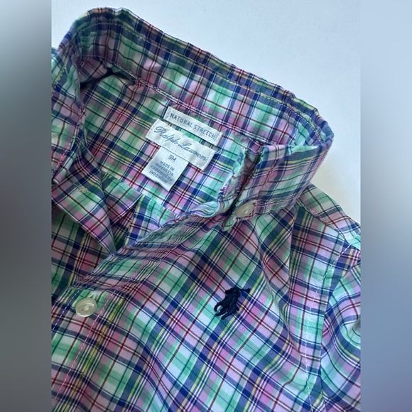 Ralph Lauren - Baby Plaid Cotton Poplin Button Up Shirt - Pink - 9 Months - Picture 4 of 5
